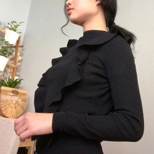 ZARA ruffle knitwear sweater mock neck black in S